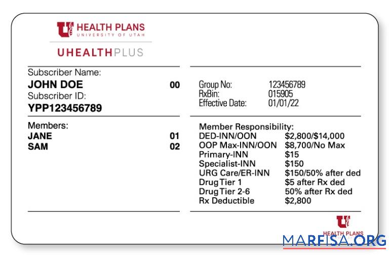 Realistic Utah health insurance card real example